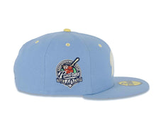 Load image into Gallery viewer, San Diego Padres New Era MLB 59FIFTY 5950 Fitted Cap Hat Sky Blue Crown/Visor Glow White/Light Yellow P Logo 40th Anniversary Side Patch Yellow UV