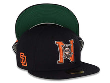 Load image into Gallery viewer, San Diego Padres New Era MLB 59FIFTY 5950 Fitted Cap Hat Navy Crown/Visor Orange/Brown/White NL National League Logo SD Side Patch Green UV