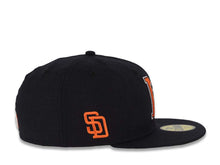 Load image into Gallery viewer, San Diego Padres New Era MLB 59FIFTY 5950 Fitted Cap Hat Navy Crown/Visor Orange/Brown/White NL National League Logo SD Side Patch Green UV