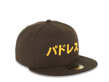 Load image into Gallery viewer, San Diego Padres New Era MLB 59FIFTY 5950 Fitted Cap Hat Brown Crown/Visor Yellow Japanese Letters/Text Logo