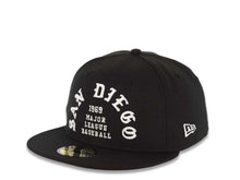 Load image into Gallery viewer, San Diego Padres New Era MLB 59FIFTY 5950 Fitted Cap Hat Black Crown/Visor White Text Logo