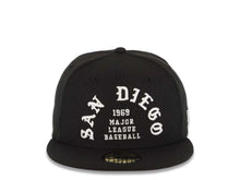 Load image into Gallery viewer, San Diego Padres New Era MLB 59FIFTY 5950 Fitted Cap Hat Black Crown/Visor White Text Logo