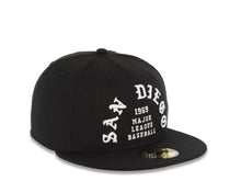 Load image into Gallery viewer, San Diego Padres New Era MLB 59FIFTY 5950 Fitted Cap Hat Black Crown/Visor White Text Logo