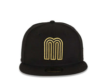 Load image into Gallery viewer, Mexico New Era 59FIFTY 5950 Fitted Cap Hat Black Crown/Visor Black/Metallic Gold Logo