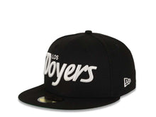 Load image into Gallery viewer, Los Angeles Dodgers New Era MLB 59FIFTY 5950 Fitted Cap Hat Black Crown/Visor White Los Doyers Script Logo 50th Anniversary Side Patch Green UV