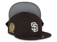 Load image into Gallery viewer, San Diego Padres New Era MLB 9FIFTY 950 Snapback Cap Hat Dark Brown Crown/Visor White Logo 25th Anniversary Side Patch Gray UV