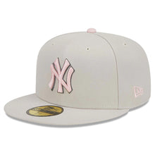 Load image into Gallery viewer, New York Yankees New Era MLB 59FIFTY 5950 Fitted Cap Hat Stone Crown/Visor Pink/Gray Logo Mother's Day 2023 Side Patch Pink UV