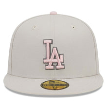 Load image into Gallery viewer, Los Angeles Dodgers New Era MLB 59FIFTY 5950 Fitted Cap Hat Stone Crown/Visor Pink/Gray Logo Mother's Day 2023 Side Patch Pink UV