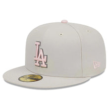 Load image into Gallery viewer, Los Angeles Dodgers New Era MLB 59FIFTY 5950 Fitted Cap Hat Stone Crown/Visor Pink/Gray Logo Mother's Day 2023 Side Patch Pink UV
