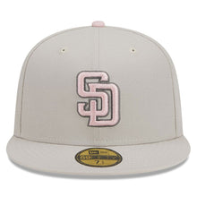 Load image into Gallery viewer, San Diego Padres New Era MLB 59FIFTY 5950 Fitted Cap Hat Stone Crown/Visor Pink/Gray Logo Mother's Day 2023 Side Patch Pink UV