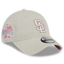 Load image into Gallery viewer, San Diego Padres New Era MLB 9TWENTY 920 Adjustable Cap Hat Stone Crown/Visor Pink/Gray Logo Mother's Day 2023 Side Patch Pink UV