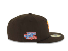 Load image into Gallery viewer, San Diego Padres New Era MLB 59FIFTY 5950 Fitted Cap Hat Brown Crown/Visor Yellow/Orange Cooperstown Logo 1984 World Series Side Patch Green UV