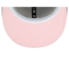 Load image into Gallery viewer, San Diego Padres New Era MLB 59FIFTY 5950 Fitted Cap Hat Dark Navy Crown/Visor Pink Logo 1998 World Series Side Patch Pink UV