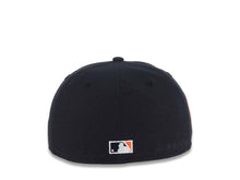 Load image into Gallery viewer, San Diego Padres New Era MLB 59FIFTY 5950 Fitted Cap Hat Dark Navy Crown/Visor Dark Navy/Orange Script Logo 25th Anniversary Side Patch Green UV