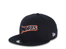 Load image into Gallery viewer, San Diego Padres New Era MLB 9FIFTY 950 Snapback Cap Hat Navy Blue Crown/Visor Navy/Orange/White Script Logo 25th Anniversary Side Patch Gray UV