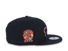 Load image into Gallery viewer, San Diego Padres New Era MLB 9FIFTY 950 Snapback Cap Hat Navy Blue Crown/Visor Navy/Orange/White Script Logo 25th Anniversary Side Patch Gray UV