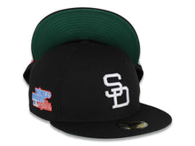 Load image into Gallery viewer, San Diego Padres New Era MLB 59FIFTY 5950 Fitted Cap Hat Black Crown/Visor White Cooperstown Logo 1984 World Series Side Patch Green UV