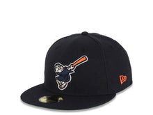 Load image into Gallery viewer, San Diego Padres New Era MLB 59FIFTY 5950 Fitted Cap Hat Dark Navy Crown/Visor Dark Navy/Orange Swinging Friar Logo Go Padres Established 1969 Side Patch Green UV
