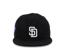 Load image into Gallery viewer, (Corduroy) San Diego Padres New Era MLB 59FIFTY 5950 Fitted Cap Hat Black Crown/Visor White Logo 1998 World Series Side Patch Green UV