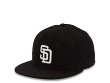Load image into Gallery viewer, (Corduroy) San Diego Padres New Era MLB 59FIFTY 5950 Fitted Cap Hat Black Crown/Visor White Logo 1998 World Series Side Patch Green UV
