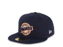 Load image into Gallery viewer, San Diego Padres New Era MLB 59FIFTY 5950 Fitted Cap Hat Light Navy Crown/Visor Light Navy/Orange/White Baseball Club Logo 25th Anniversary Side Patch Orange UV