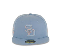 Load image into Gallery viewer, San Diego Padres New Era MLB 59FIFTY 5950 Fitted Cap Hat Sky Blue Crown/Visor Sky Blue/Pink Cooperstown Logo 1984 World Series Side Patch Pink UV
