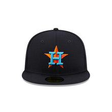 Load image into Gallery viewer, Houston Astros New Era MLB 59FIFTY 5950 Fitted Cap Hat Navy Crown/Visor Sky Blue/Orange Logo Father's Day 2023 Side Patch Sky Blue UV