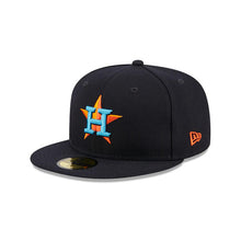 Load image into Gallery viewer, Houston Astros New Era MLB 59FIFTY 5950 Fitted Cap Hat Navy Crown/Visor Sky Blue/Orange Logo Father's Day 2023 Side Patch Sky Blue UV
