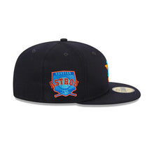 Load image into Gallery viewer, Houston Astros New Era MLB 59FIFTY 5950 Fitted Cap Hat Navy Crown/Visor Sky Blue/Orange Logo Father's Day 2023 Side Patch Sky Blue UV