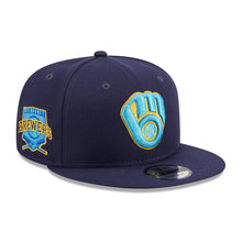 Load image into Gallery viewer, Milwaukee Brewers New Era MLB 9FIFTY 950 Snapback Cap Hat Light Navy Crown/Visor Sky Blue/Yellow Logo Father's Day 2023 Side Patch Sky Blue UV