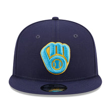 Load image into Gallery viewer, Milwaukee Brewers New Era MLB 9FIFTY 950 Snapback Cap Hat Light Navy Crown/Visor Sky Blue/Yellow Logo Father's Day 2023 Side Patch Sky Blue UV