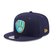 Load image into Gallery viewer, Milwaukee Brewers New Era MLB 9FIFTY 950 Snapback Cap Hat Light Navy Crown/Visor Sky Blue/Yellow Logo Father's Day 2023 Side Patch Sky Blue UV