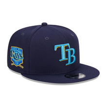 Load image into Gallery viewer, Tampa Bay Rays New Era MLB 9FIFTY 950 Snapback Cap Hat Light Navy Crown/Visor Sky Blue/Yellow Logo Father's Day 2023 Side Patch Sky Blue UV