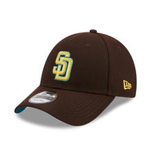 Load image into Gallery viewer, San Diego Padres New Era MLB 9FORTY 940 Adjustable Cap Hat Dark Brown Crown/Visor Yellow/Sky Blue Logo Father's Day 2023 Side Patch Sky Blue UV