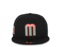 Load image into Gallery viewer, Mexico New Era WBC World Baseball Classic 59FIFTY 5950 Fitted Cap Hat Black Crown/Visor Team Color Logo With Mexico Flag Side Patch Green UV