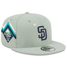 Load image into Gallery viewer, San Diego Padres New Era MLB 9FIFTY 950 Snapback Cap Hat Mint Green Crown/Visor Navy Logo with Star 2022 All-Star Game Side Patch