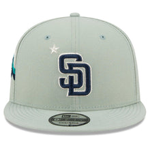 Load image into Gallery viewer, San Diego Padres New Era MLB 9FIFTY 950 Snapback Cap Hat Mint Green Crown/Visor Navy Logo with Star 2022 All-Star Game Side Patch