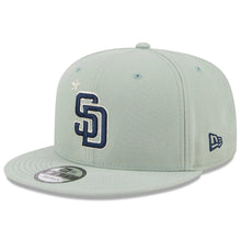Load image into Gallery viewer, San Diego Padres New Era MLB 9FIFTY 950 Snapback Cap Hat Mint Green Crown/Visor Navy Logo with Star 2022 All-Star Game Side Patch