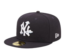 Load image into Gallery viewer, New York Yankees New Era MLB 59FIFTY 5950 Fitted Cap Hat Navy Blue Crown/Visor White with Cloud Logo 1996 World Series Side Patch Sky Blue UV