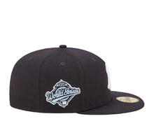 Load image into Gallery viewer, New York Yankees New Era MLB 59FIFTY 5950 Fitted Cap Hat Navy Blue Crown/Visor White with Cloud Logo 1996 World Series Side Patch Sky Blue UV