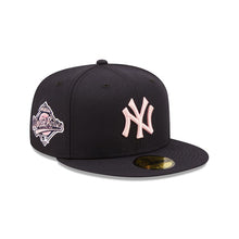 Load image into Gallery viewer, New York Yankees New Era MLB 59FIFTY 5950 Fitted Cap Hat Navy Blue Crown/Visor Pink Logo 1996 World Series Side Patch Pink UV
