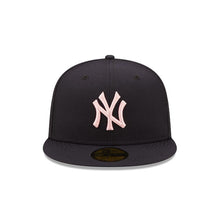Load image into Gallery viewer, New York Yankees New Era MLB 59FIFTY 5950 Fitted Cap Hat Navy Blue Crown/Visor Pink Logo 1996 World Series Side Patch Pink UV