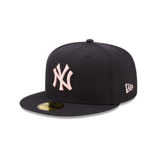 Load image into Gallery viewer, New York Yankees New Era MLB 59FIFTY 5950 Fitted Cap Hat Navy Blue Crown/Visor Pink Logo 1996 World Series Side Patch Pink UV