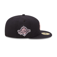 Load image into Gallery viewer, New York Yankees New Era MLB 59FIFTY 5950 Fitted Cap Hat Navy Blue Crown/Visor Pink Logo 1996 World Series Side Patch Pink UV