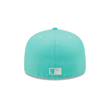 Load image into Gallery viewer, San Diego Padres New Era MLB 59FIFTY 5950 Fitted Cap Hat Light Teal/Clear Mint Crown/Visor Yellow/White Logo 1984 World Series Side Patch Yellow UV