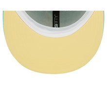 Load image into Gallery viewer, San Diego Padres New Era MLB 59FIFTY 5950 Fitted Cap Hat Light Teal/Clear Mint Crown/Visor Yellow/White Logo 1984 World Series Side Patch Yellow UV