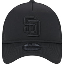 Load image into Gallery viewer, San Diego Padres New Era MLB 9FORTY 940 Adjustable A-Frame Foam Cap Hat Snap Closure Black Crown/Visor Black Logo Mesh Trucker Back