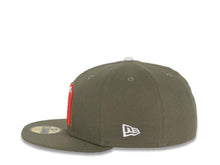 Load image into Gallery viewer, Mexico New Era WBC World Baseball Classic 59FIFTY 5950 Fitted Cap Hat Olive Green Crown/Visor White/Red/Olive Logo Mexico Flag Side Patch Gray UV