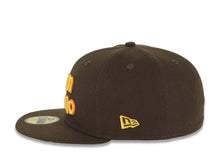 Load image into Gallery viewer, San Diego Padres New Era MLB 59FIFTY 5950 Fitted Cap Hat Brown Crown/Visor Yellow/Orange Slam Diego Script Logo Petco Park Side Patch Green UV