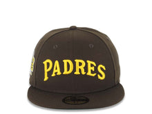 Load image into Gallery viewer, San Diego Padres New Era MLB 59FIFTY 5950 Fitted Cap Hat Brown Crown/Visor Yellow Cooperstown Script Logo Stadium Side Patch Green UV